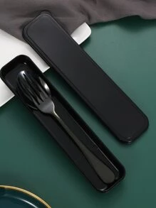 2 piezas de acero inoxidable Tenedor & Set cuchara - Negro - Ver 1