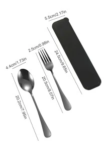 2 piezas de acero inoxidable Tenedor & Set cuchara - Negro - Ver 2