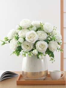 1pc Artificial Flower Bouquet, Faux Flower Bundle For Home Decor - White - View 1