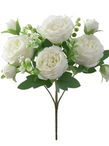 1pc Artificial Flower Bouquet, Faux Flower Bundle For Home Decor - White - View 2
