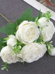 1pc Artificial Flower Bouquet, Faux Flower Bundle For Home Decor - White - View 4