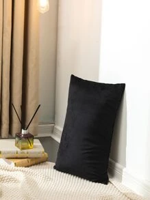 1pc Rectangular Pillow Cover, Minimalist Solid Color Thickened Plush European & American Style, Without Filling - Black - View 3