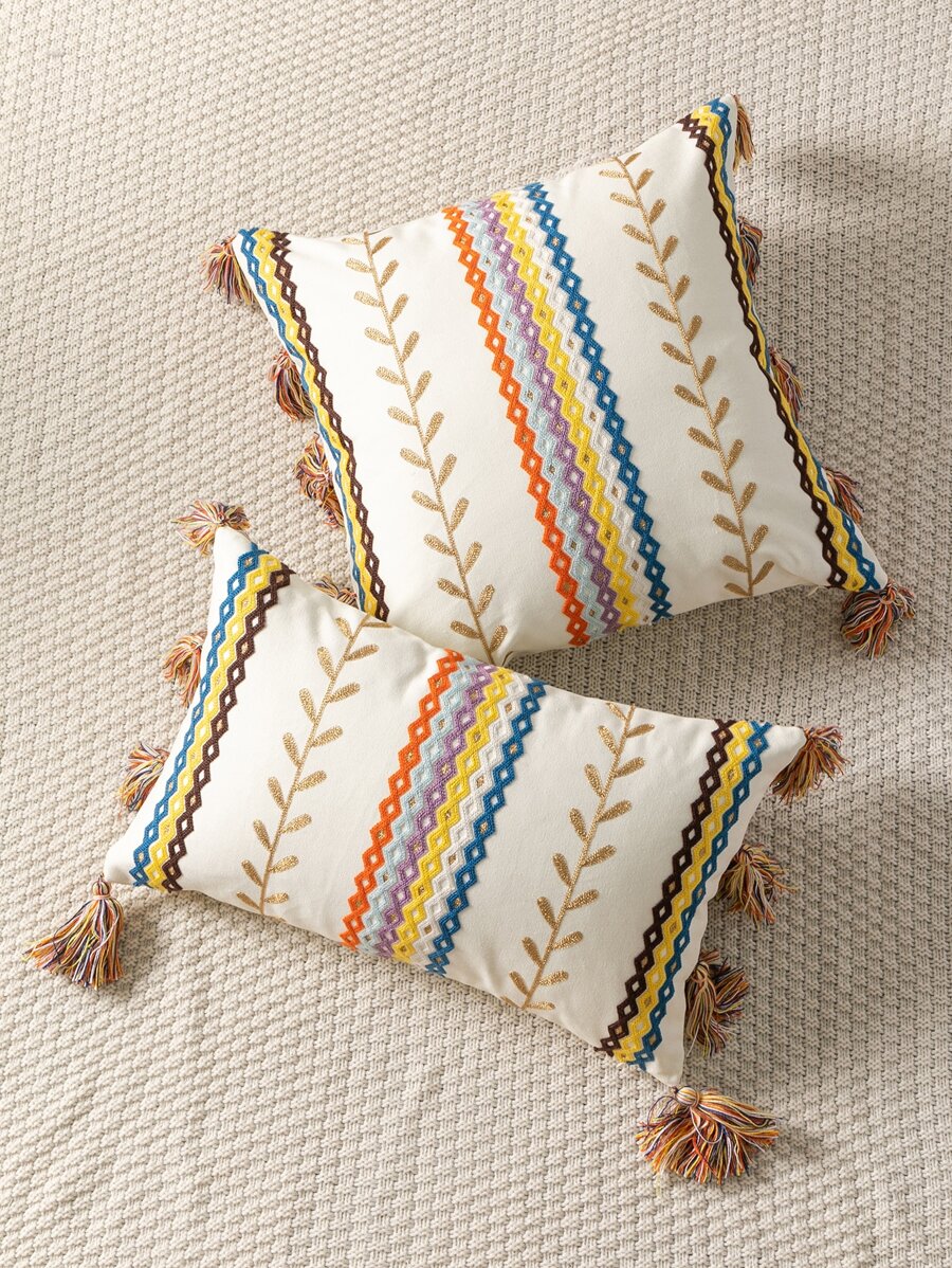 1入組刺繡細節靠墊套不附帶墊芯 - 彩色 - 查看 1