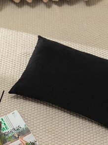 1pc Rectangular Pillow Cover, Minimalist Solid Color Thickened Plush European & American Style, Without Filling - Black - View 6