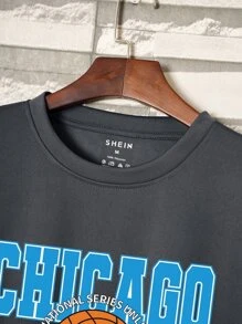 男士籃球和字母圖案T恤 - 深灰色 - 查看 3