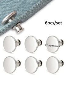 6pcs Detachable Jeans Pin Button, Stud Free Zinc Alloy Button, Waist Change Size Adjustment Sewing Free Button - Silver - View 8