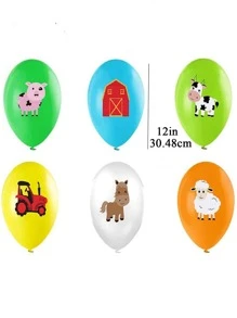 10pcs Animal Print Balloon, Cartoon Cute Latex Balloon For Birthday Party,