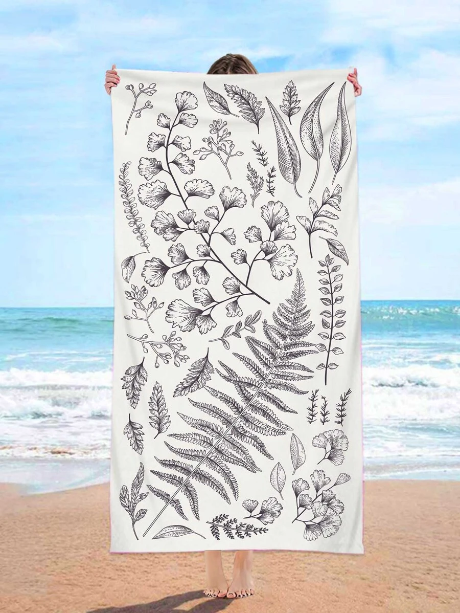 1入組裝植物圖案沙灘巾現代戶外吸水旅行沙灘巾 - 彩色 - 查看 1