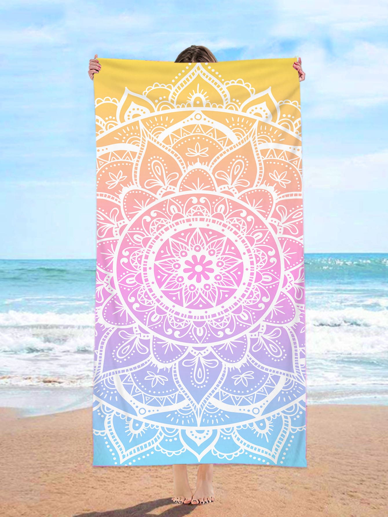 1入組曼陀羅圖案沙灘巾現代織物沙灘巾適用於海灘 - 彩色 - 查看 1