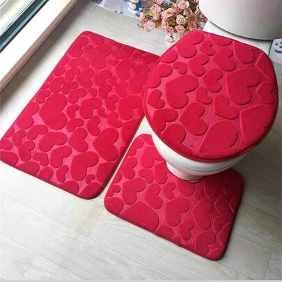 1 pieza Alfombra de baño o tapa de inodoro con diseño de corazón, alfombra de baño o tapa de inodoro roja sólida para decoración de baño en el hogar, alfombra de piso, alfombra de puerta, decoración de otoño, accesorios de baño, decoración de entrada escolar