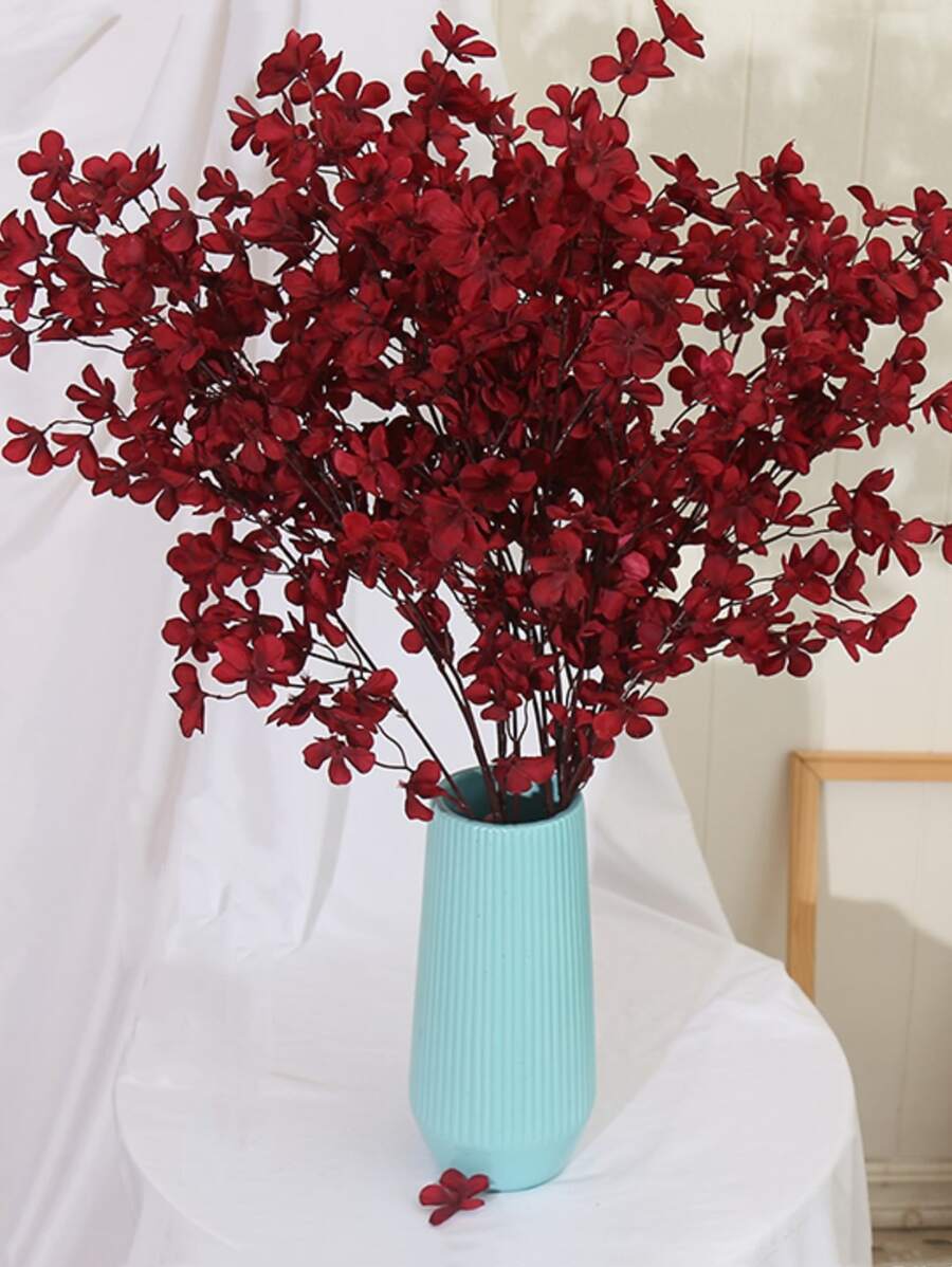 1pc Artificial Long Stem Apple Blossom Flower For Wedding Or Party Decoration, Valentine Day, Gift Gifts Birthday Graduation - Burgundy - View 1
