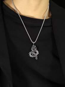 Collar con colgante dragón chino - Plata antigua - Ver 2