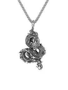 Collar con colgante dragón chino - Plata antigua - Ver 1