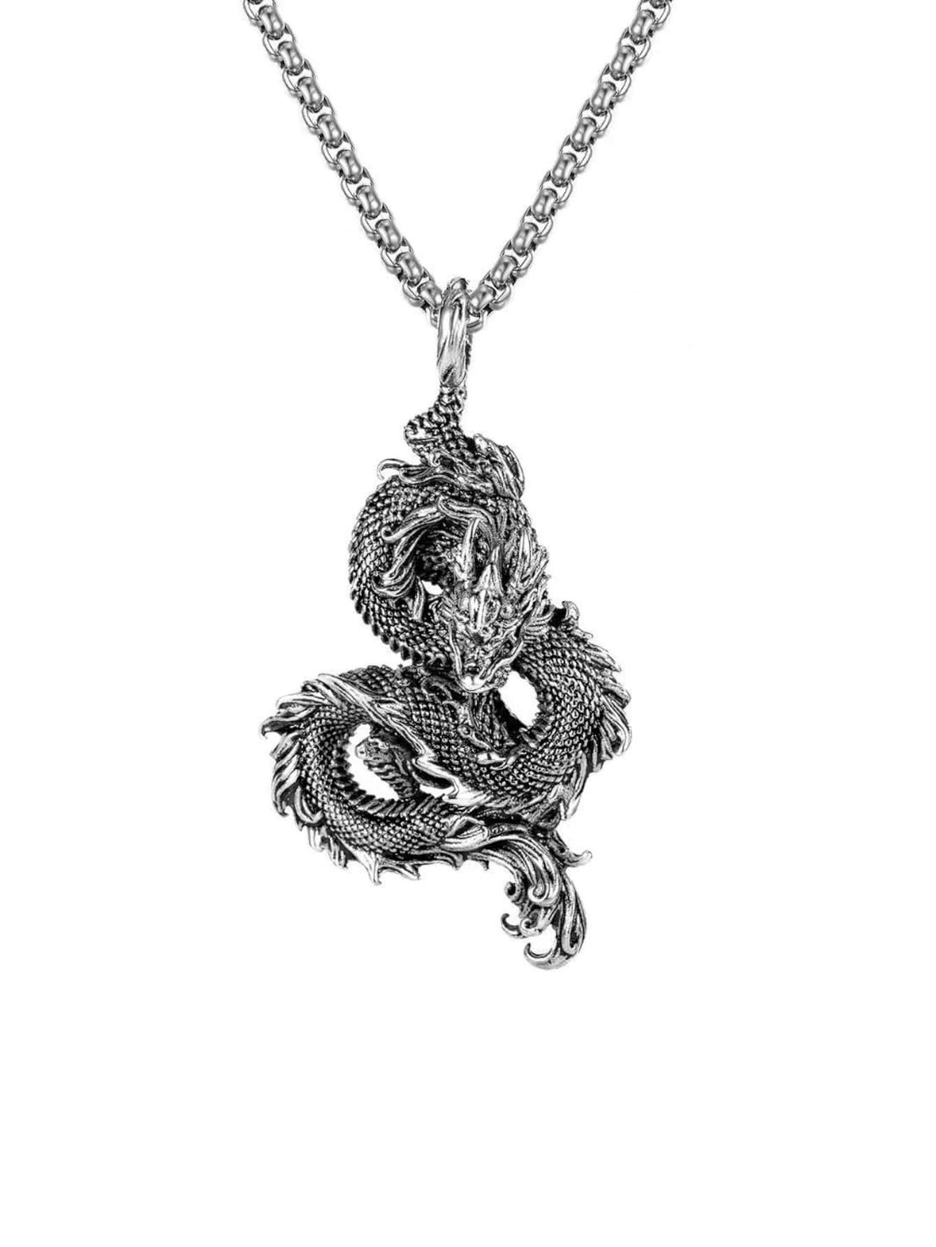 Collar con colgante dragón chino - Plata antigua - Ver 1