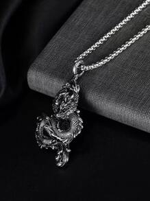Collar con colgante dragón chino - Plata antigua - Ver 3