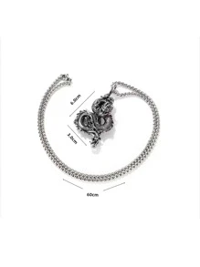 Collar con colgante dragón chino - Plata antigua - Ver 4