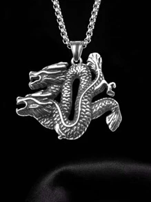 Chinese Dragon Pendant Necklace - Antique Silver - View 3
