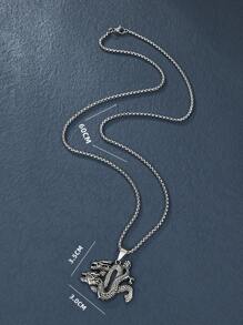 Chinese Dragon Pendant Necklace - Antique Silver - View 4