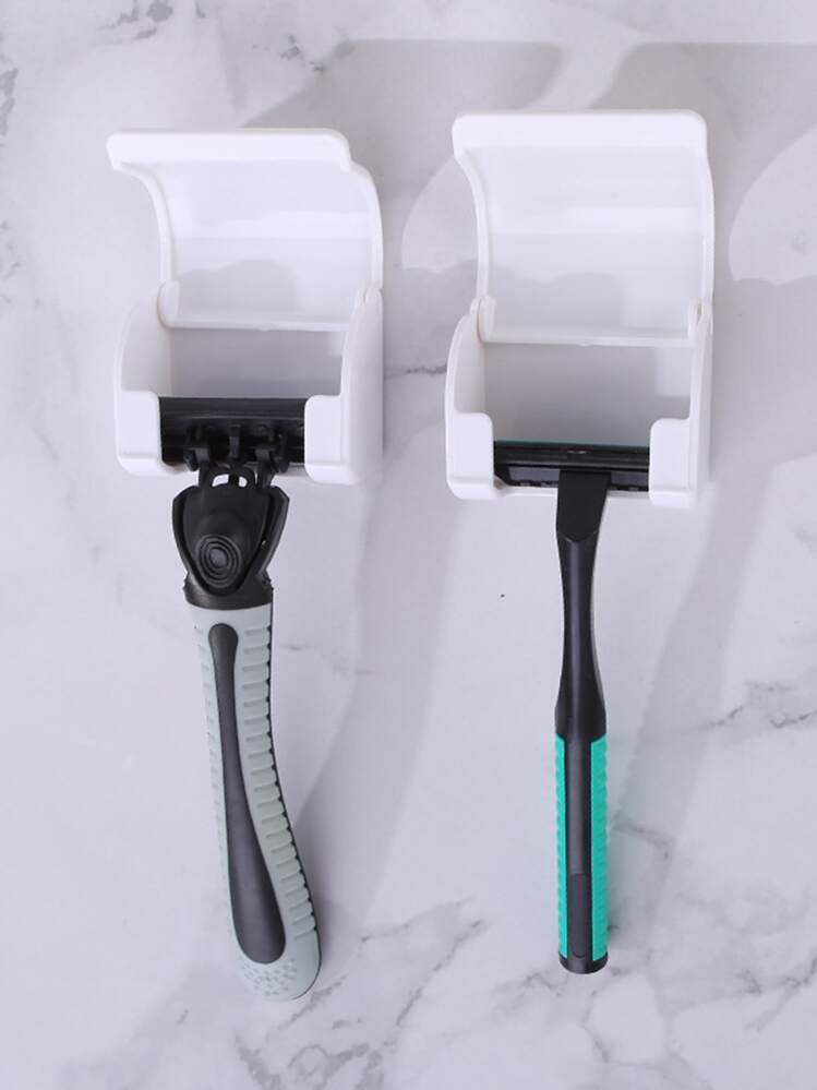 1pc/2pcs Razor Holder Rack, Shaving Blade Storage Organizer Shelf, Wall Mount Hook With Power Plug Hanger, No Drilling Required Home Bathroom Decor Fall Decor Back To School - White - View 1