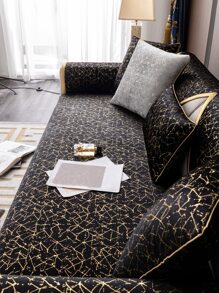 1條滌綸沙發巾現代金屬幾何圖案防滑沙發套毛毯四季皆宜 - 黑色 - 查看 3