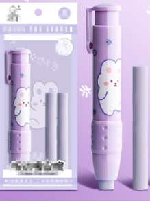 1pc Cartoon Graphic Eraser With 2pcs Replacement Core - Purple - View 1