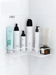 1pc Bathroom Storage Rack, 1pc No-Drill Double Hook, 2pcs No-Drill Double Hooks, For Kitchen, Living Room And Bathroom - White - View 4