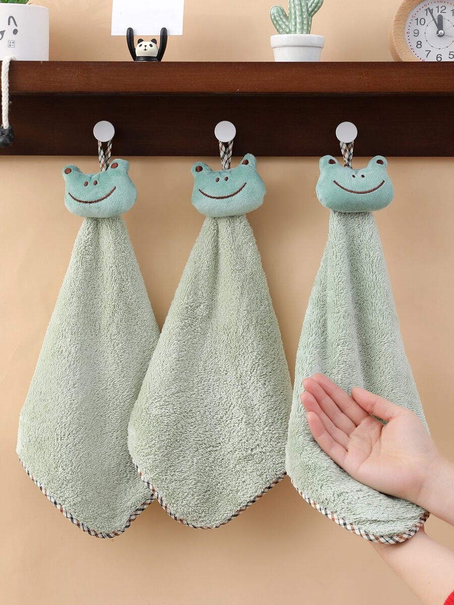1pc Knitted Fabric Hand Towel, Cartoon Frog Design Hand Towel For Home And Bathroom - Army Green - View 1
