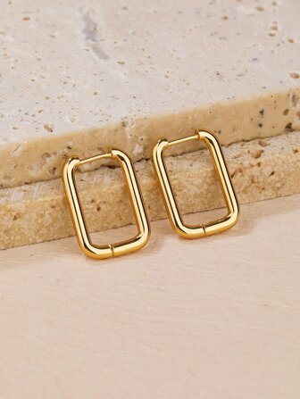 2pcs Rectangle Design Hoop Earrings