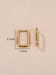 2pcs Rectangle Design Hoop Earrings - Yellow Gold - View 3