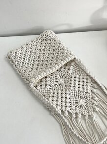 極簡流蘇裝飾鉤針編織袋 - 白色 - 查看 6