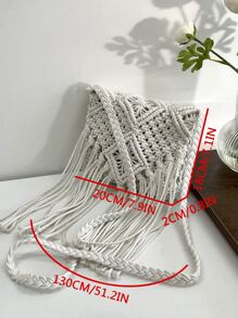 極簡流蘇裝飾鉤針編織袋 - 白色 - 查看 8