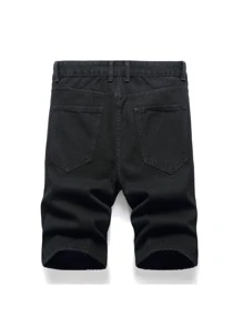 Men Letter Graphic Bermuda Denim Shorts - Black - View 2