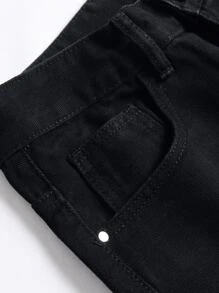 Men Letter Graphic Bermuda Denim Shorts - Black - View 3