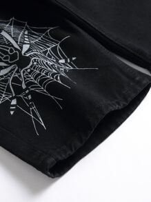 Men Letter Graphic Bermuda Denim Shorts - Black - View 4