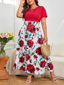 SHEIN Unity 大碼印花A字連衣裙 - 彩色 - 查看 1