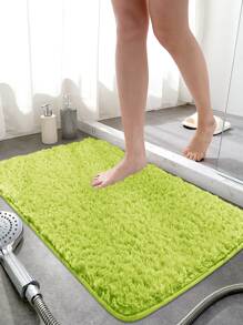 1pc Polyester Bath Rug, Minimalist Green Absorbent Anti-slip Bath Mat For Bathroom - Green - View 1