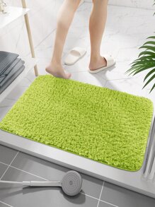 1pc Polyester Bath Rug, Minimalist Green Absorbent Anti-slip Bath Mat For Bathroom - Green - View 3