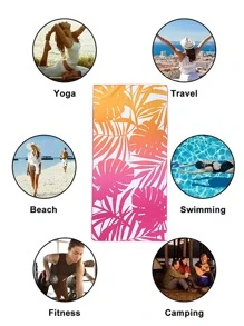 1入組熱帶印花樹葉印花沙灘巾 - 彩色 - 查看 3