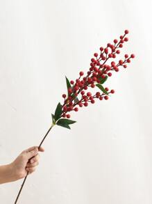 1 branche de plante à fruits rouges artificiels avec 9 branches et feuilles pour la décoration de la maison, du salon, des festivals, de la Saint-Valentin, cadeau