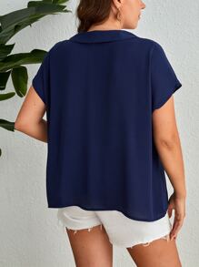 SHEIN 大碼素色蝙蝠袖襯衫 - 藏蓝色 - 查看 2