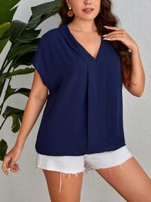 SHEIN 大碼素色蝙蝠袖襯衫 - 藏蓝色 - 查看 3