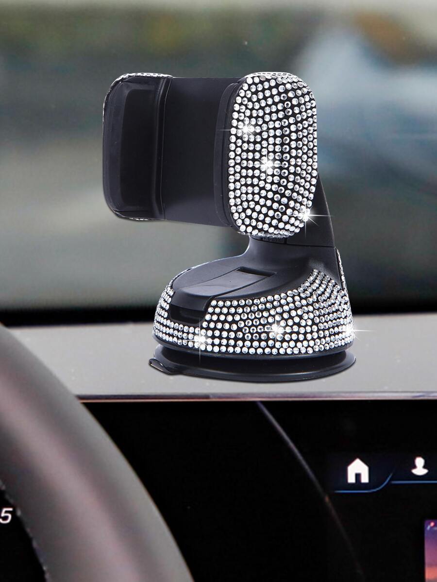 水鑽裝飾吸盤式手機車載支架 - 白色 - 查看 1