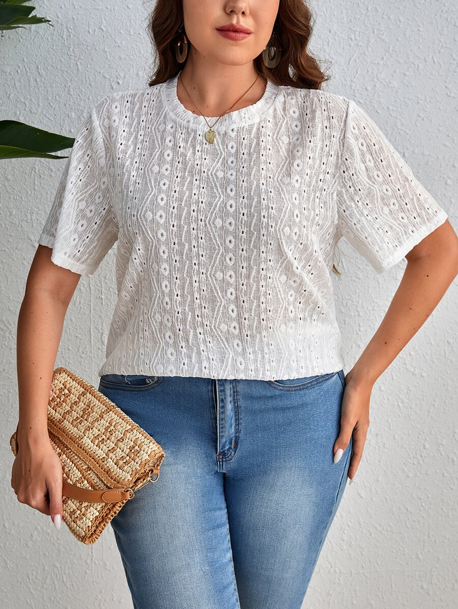 SHEIN VCAY Camiseta con bordado con ojal - Blanco - Ver 1