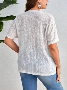 SHEIN VCAY Camiseta con bordado con ojal - Blanco - Ver 2