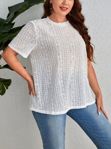 SHEIN VCAY Camiseta con bordado con ojal - Blanco - Ver 3