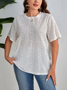 SHEIN VCAY Camiseta con bordado con ojal - Blanco - Ver 4
