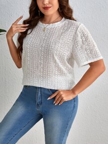 SHEIN VCAY Camiseta con bordado con ojal - Blanco - Ver 5