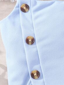 Top Cami Para Niña Con Detalle De Botones Y Pantalones Cortos - Celeste - Ver 3