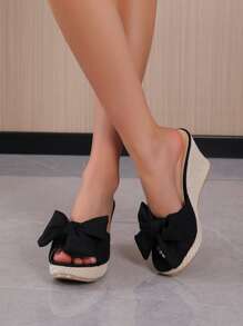 Của phụ nữ Nêm Gót chân Dép xăng đan Với Loại bướm Đồ trang trí , Màu thuần Dệt Đế , Kỳ nghỉ Phong cách , Mùa hè , Đen - màu đen - Xem 3