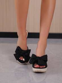 Của phụ nữ Nêm Gót chân Dép xăng đan Với Loại bướm Đồ trang trí , Màu thuần Dệt Đế , Kỳ nghỉ Phong cách , Mùa hè , Đen - màu đen - Xem 4